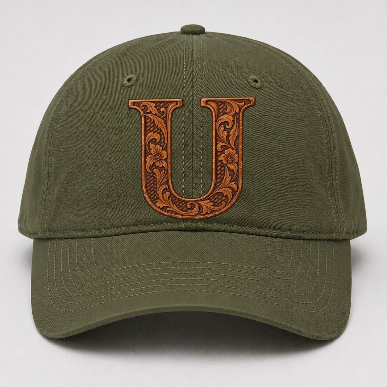 Tooled Leather U Monogram Baseball Cap – Army Green