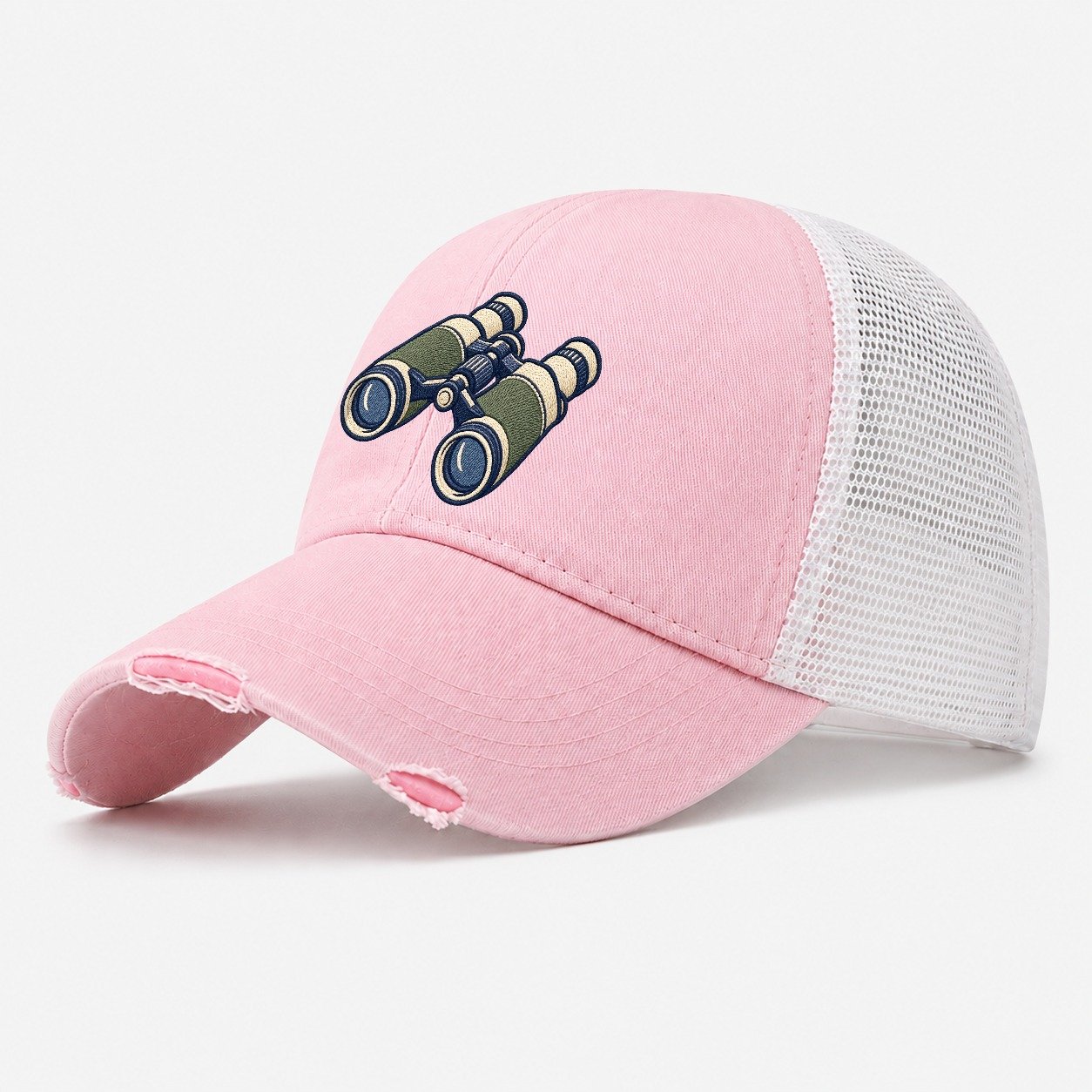 Field Binoculars Tiny Solo Marks Washed Trucker Hat – Light Pink
