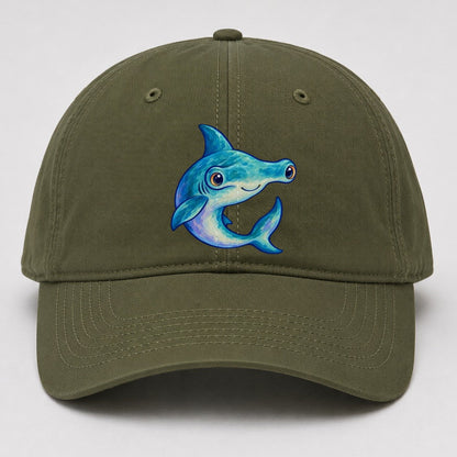 Hammerhead Shark Crescent Turn Sea Sprite Baseball Cap – Army Green