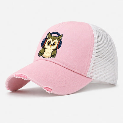 Night Watch Owl Amateur Radio Washed Trucker Hat – Light Pink