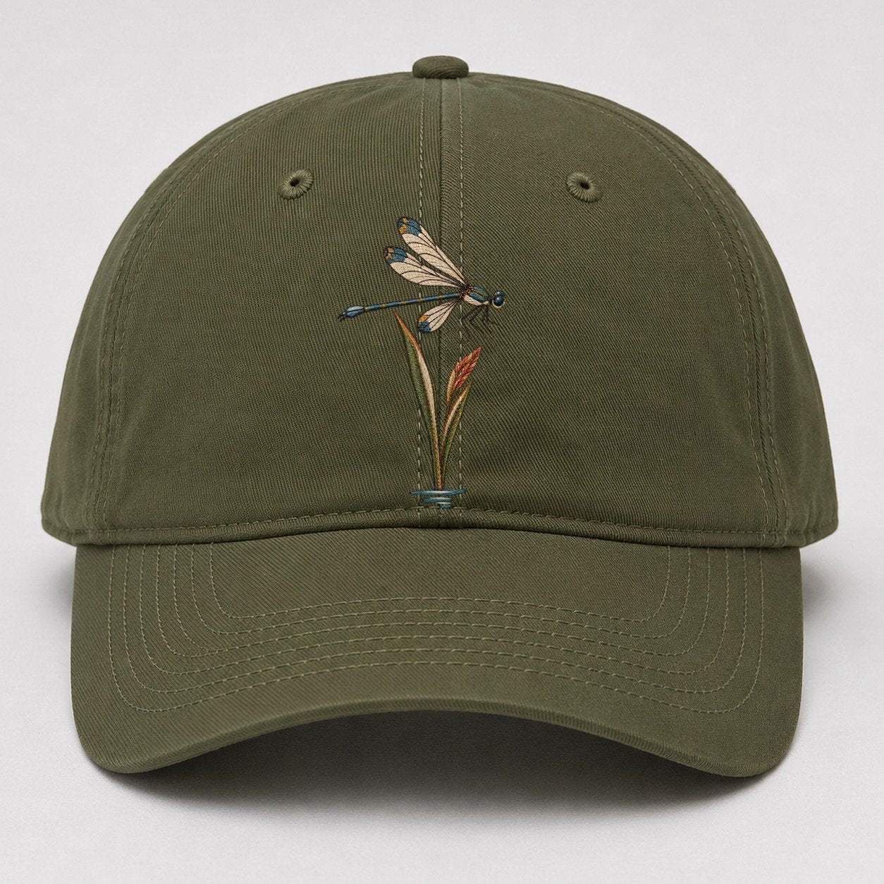 Damselfly Reed Reflection Gentle Wild Baseball Cap – Army Green