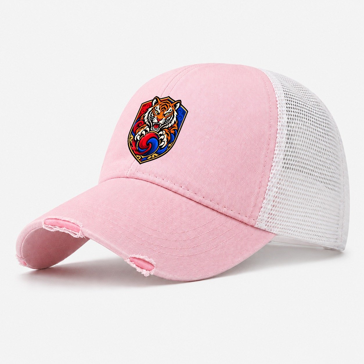 South Korea Minimal Emblem Country Logos Washed Trucker Hat – Light Pink
