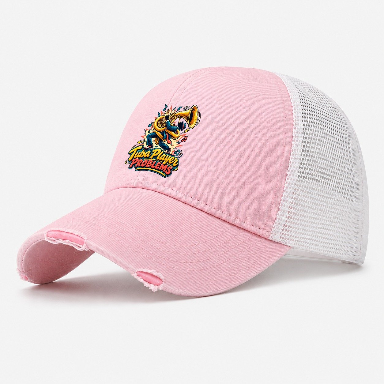 Tuba Player Problems Music Instruments Washed Trucker Hat – Light Pink