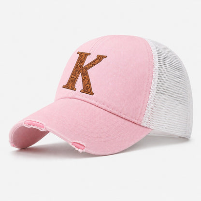 Tooled Leather K Monogram Washed Trucker Hat – Light Pink