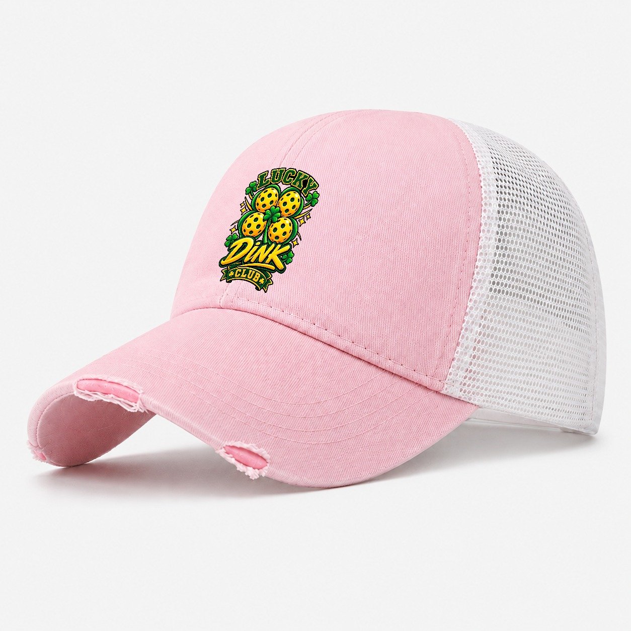 Lucky Dink Club Pickleball Life Washed Trucker Hat – Light Pink