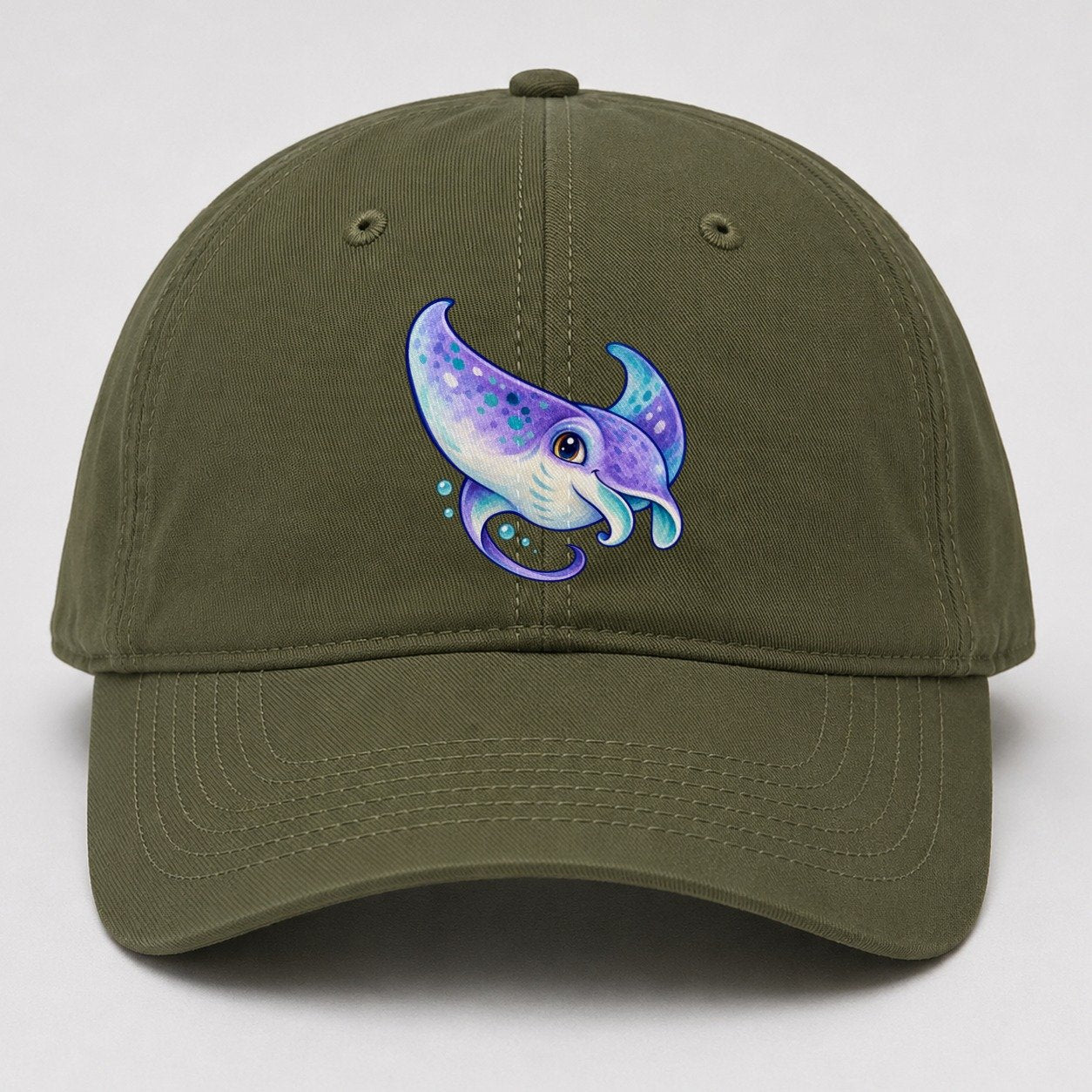 Manta Ray Barrel Turn Sea Sprite Baseball Cap – Army Green