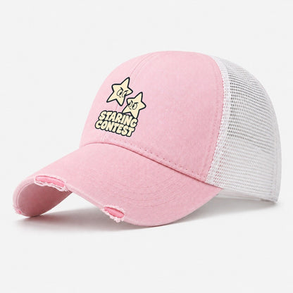 Staring Contest Familiar Punchlines Washed Trucker Hat – Light Pink