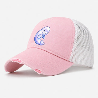 Beluga Whale Gentle Turn Sea Sprite Washed Trucker Hat – Light Pink