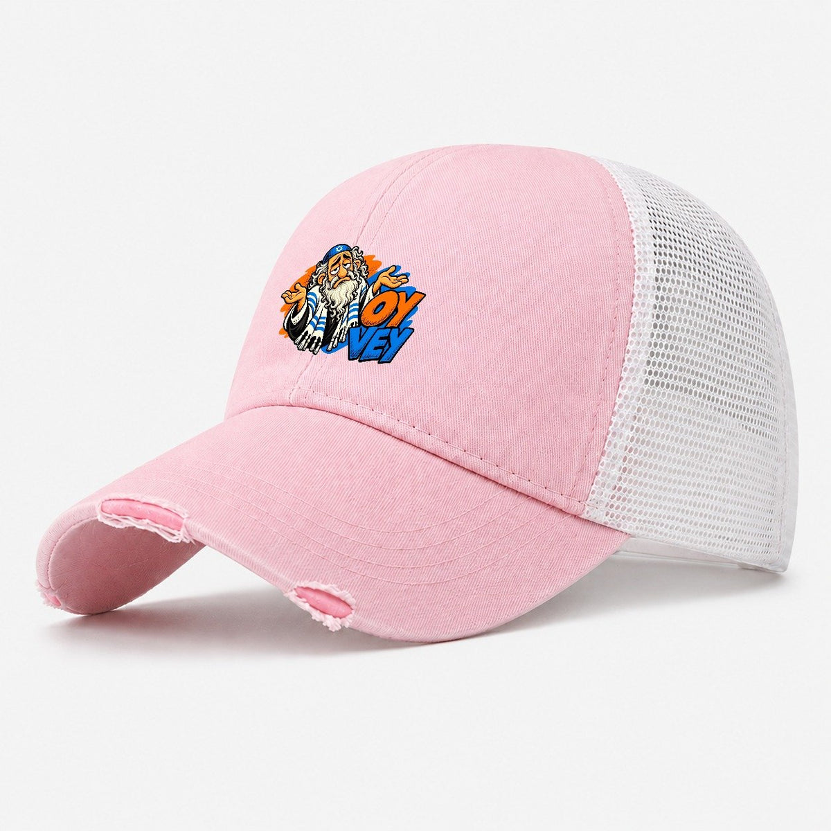 Oy Vey Drama Judaism Heritage Pop Art Washed Trucker Hat – Light Pink