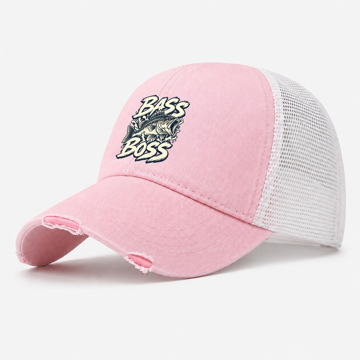 Bass Boss Fishing Elegant Washed Trucker Hat – Light Pink