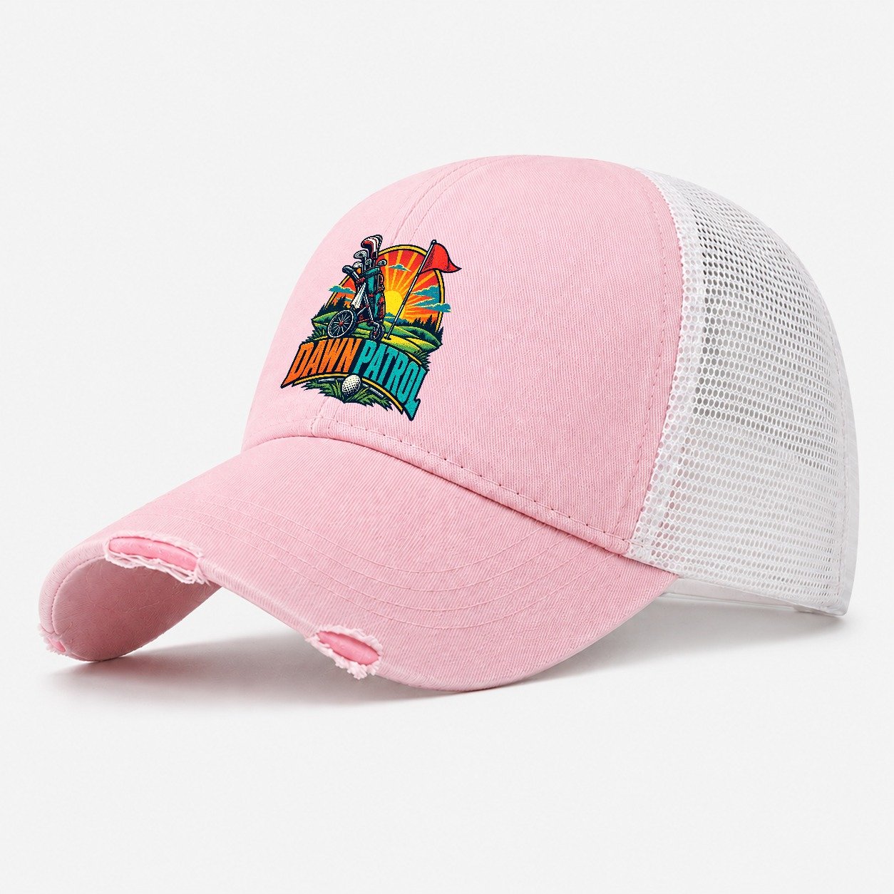 Dawn Patrol Golf Life Washed Trucker Hat – Light Pink