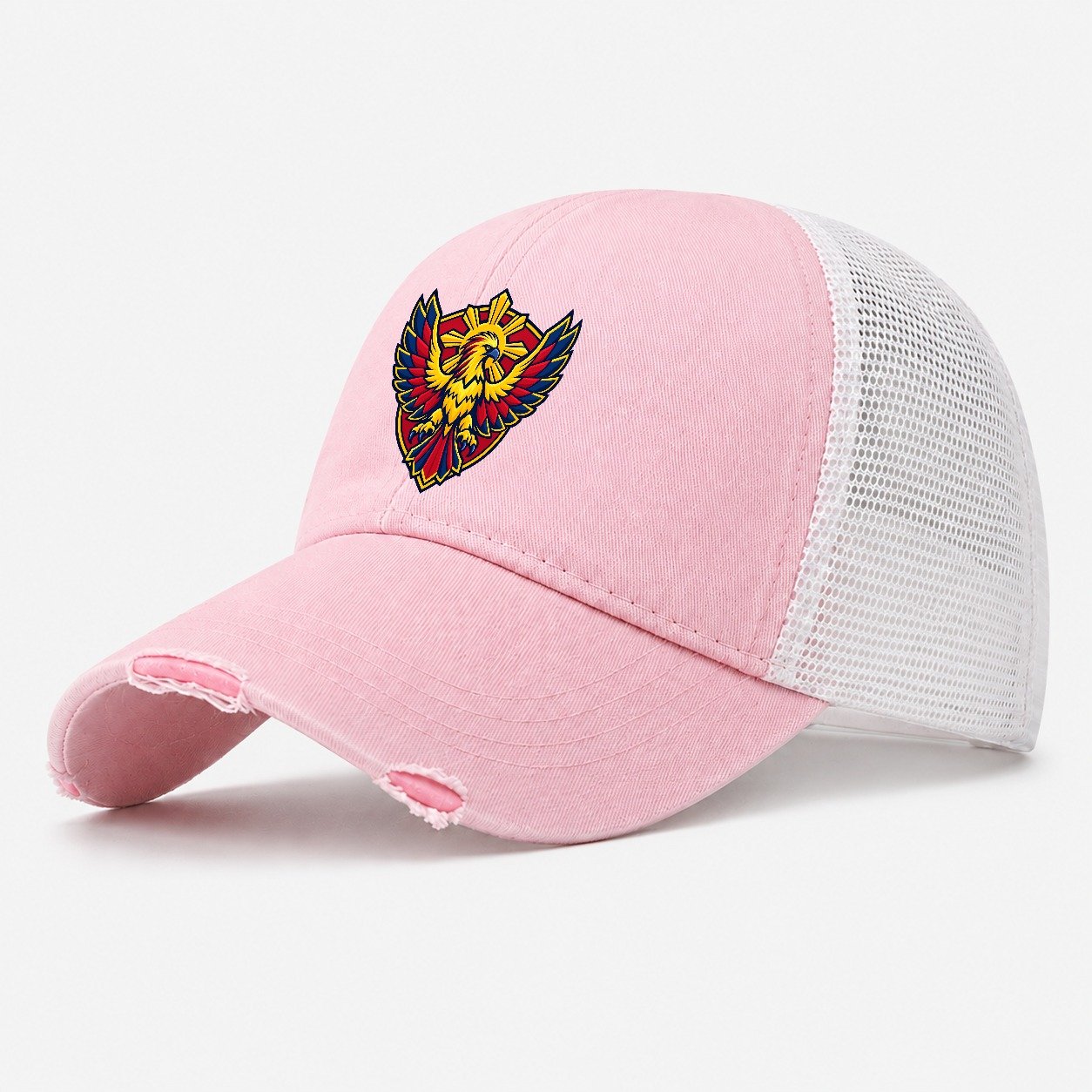 Philippines Minimal Emblem Country Logos Washed Trucker Hat – Light Pink
