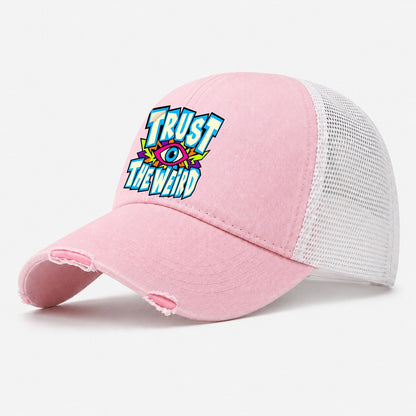 Trust The Weird Crazy Styles Washed Trucker Hat – Light Pink