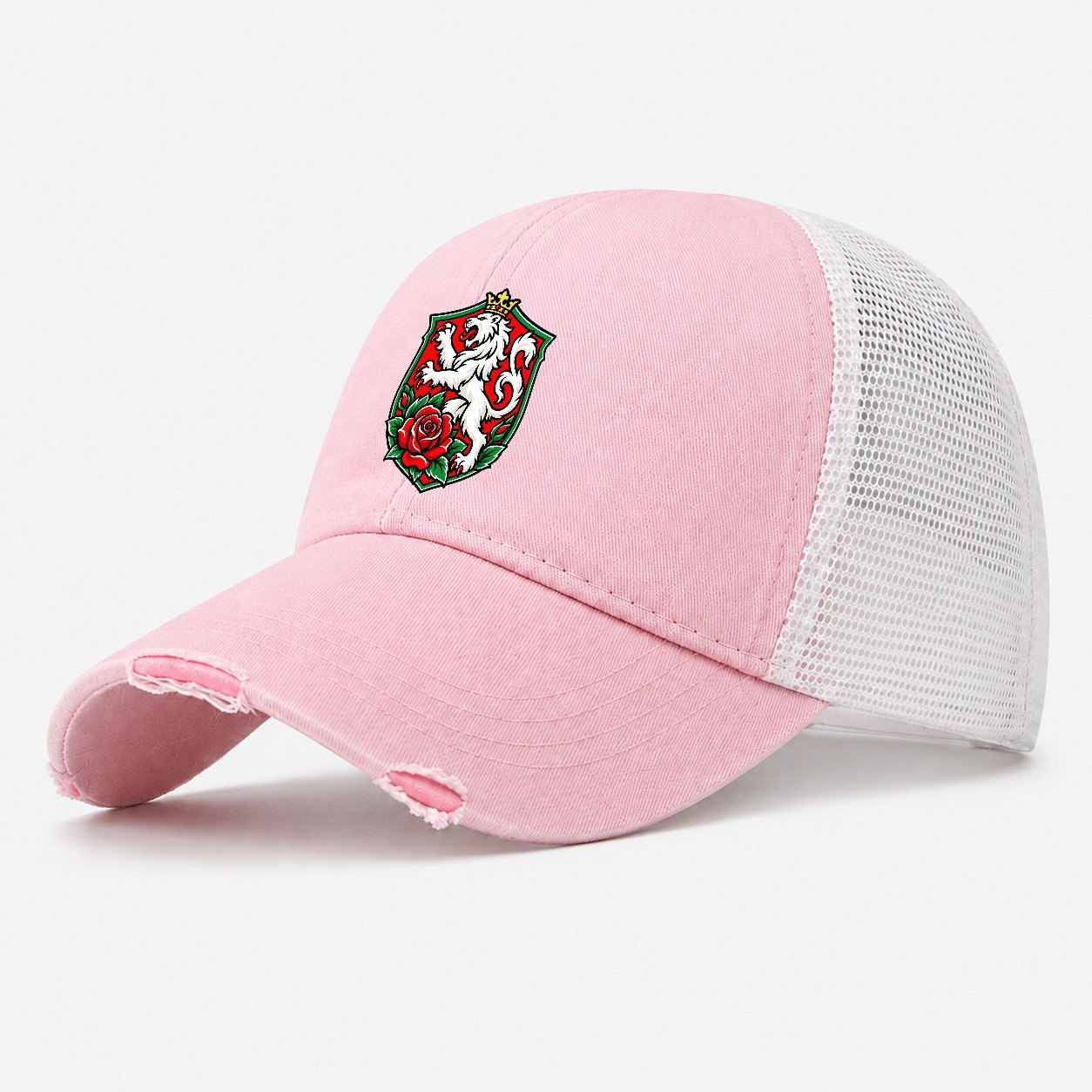 Bulgaria Minimal Emblem Country Logos Washed Trucker Hat – Light Pink