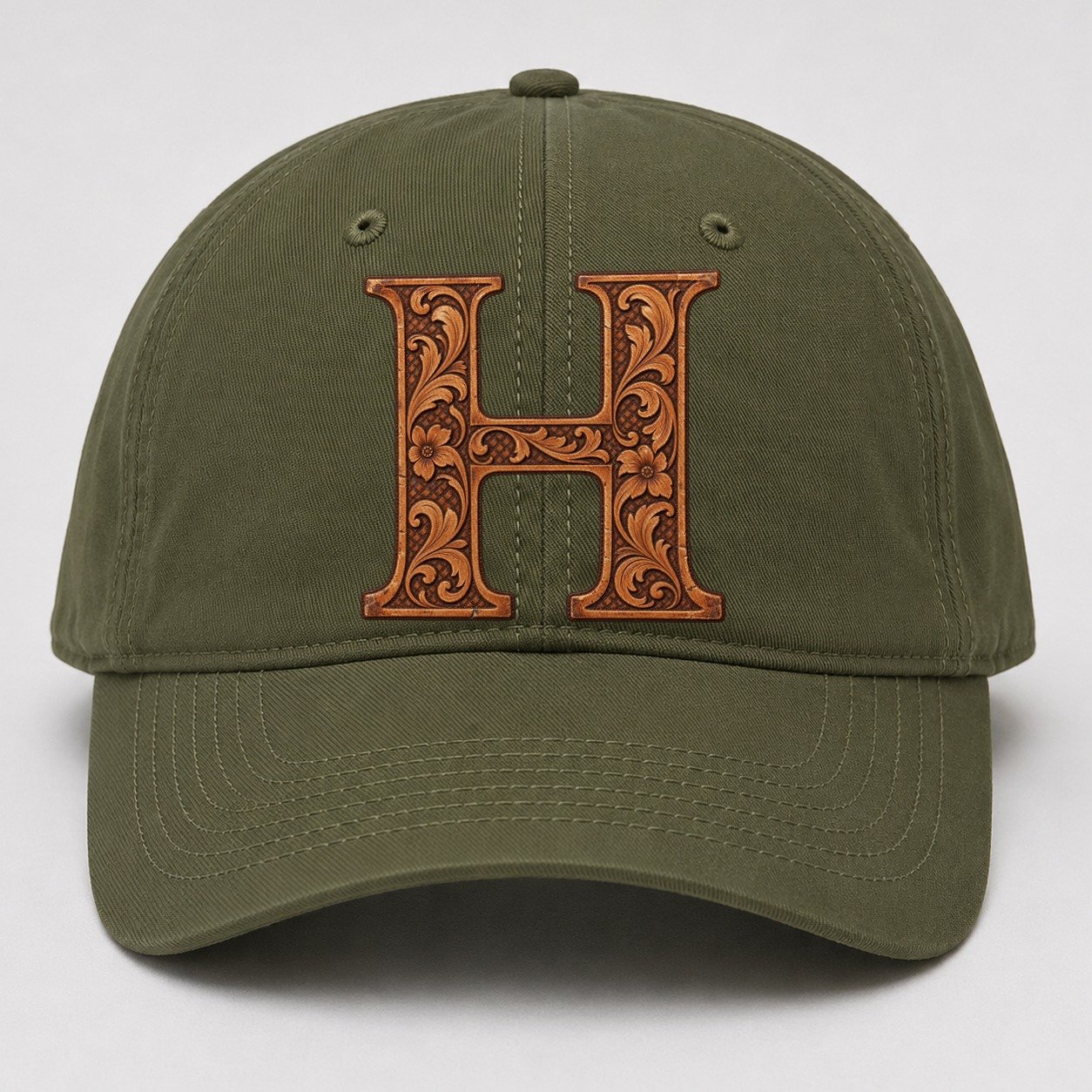 Tooled Leather H Monogram Baseball Cap – Army Green