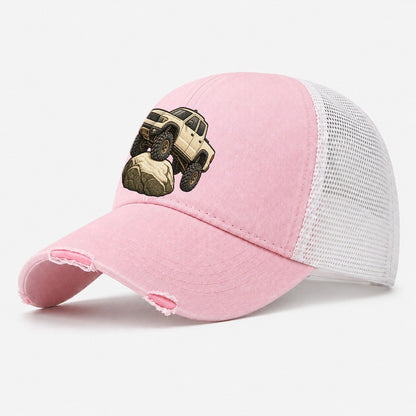 Lifted Pickup On A Boulder Off Roading And Overlanding Washed Trucker Hat – Light Pink