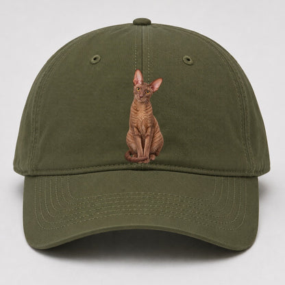 Cornish Rex Seated Portrait Realistic Cat Portrait Baseball Cap – Army Green