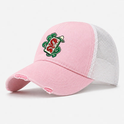 Red Dragon Mahjong Game Night Washed Trucker Hat – Light Pink