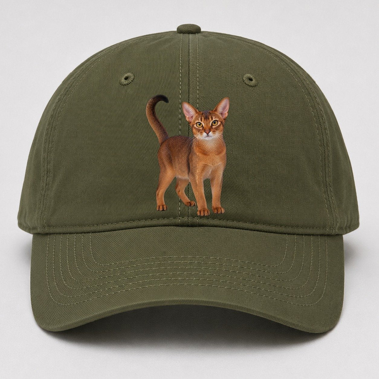 Abyssinian Standing Three Quarter Realistic Cat Portrait Baseball Cap – Army Green