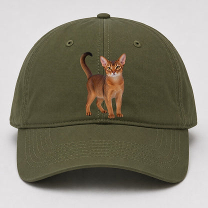 Abyssinian Standing Three Quarter Realistic Cat Portrait Baseball Cap – Army Green