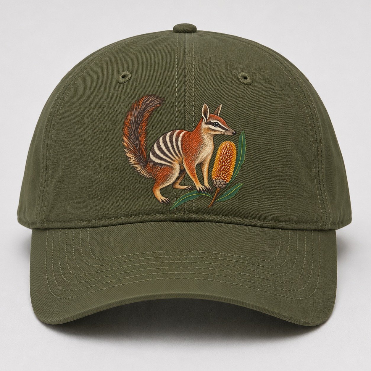 Numbat And Banksia Cones Australia Cultural Icons Baseball Cap – Army Green