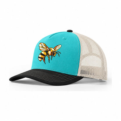 Bumblebee Wildwood Mosaic Trucker Hat – Aqua Black White