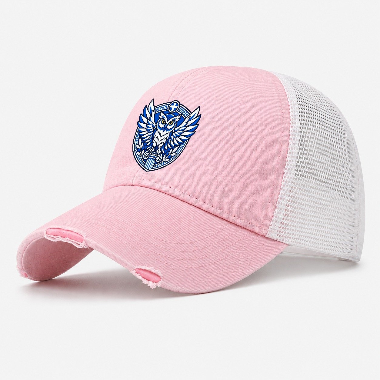 Greece Minimal Emblem Country Logos Washed Trucker Hat – Light Pink