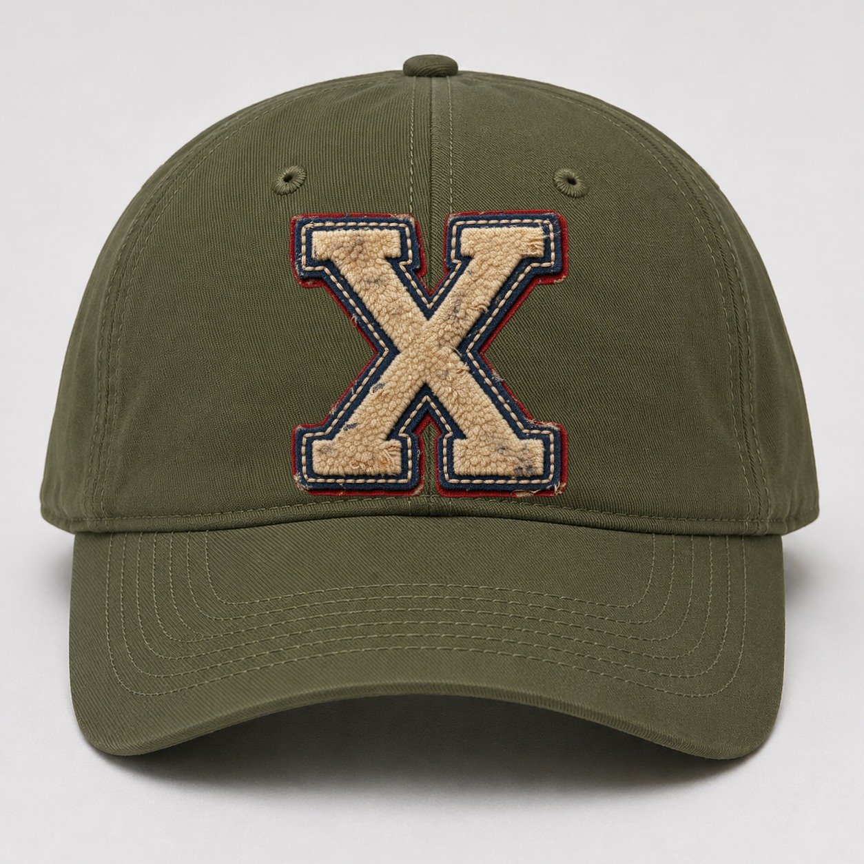 Varsity Chenille X Monogram Baseball Cap – Army Green