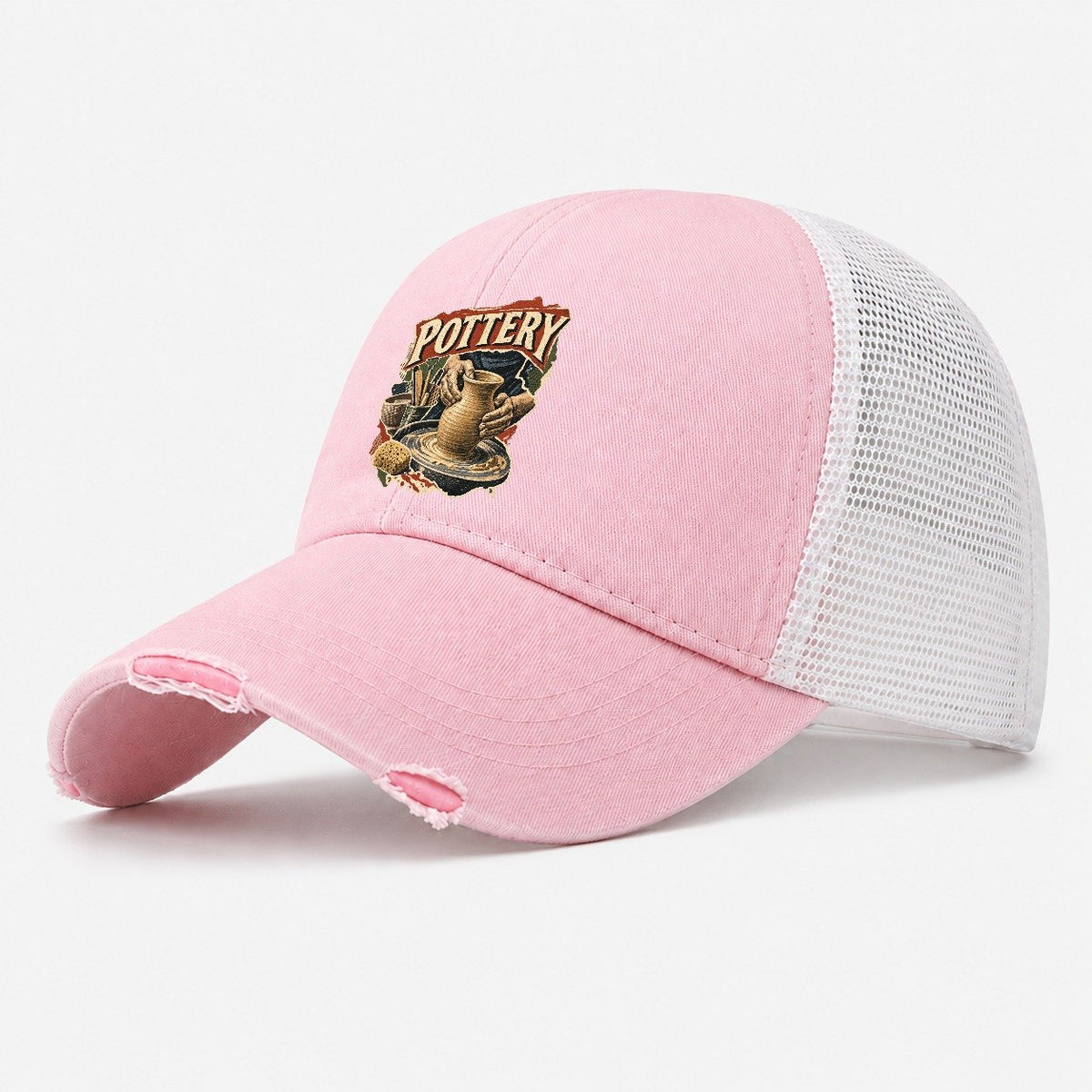 Pottery Hands on Wheel Washed Trucker Hat – Light Pink