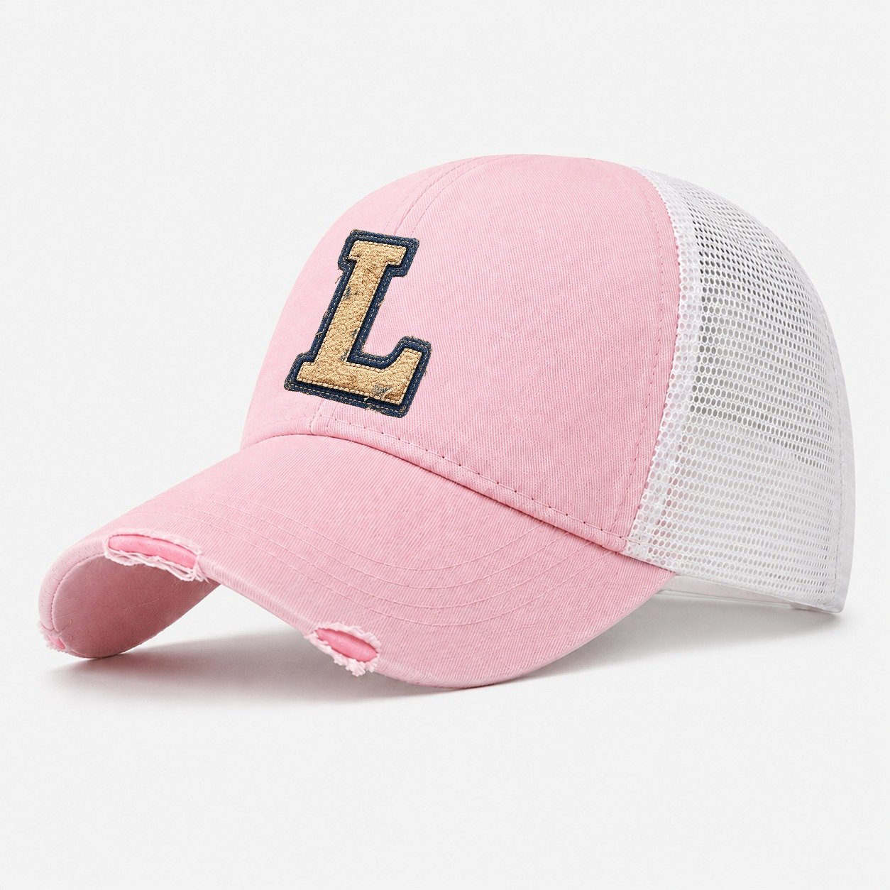 Varsity Chenille L Monogram Washed Trucker Hat – Light Pink