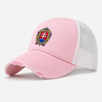 Slovakia Heraldic Crest Country Logos Washed Trucker Hat – Light Pink