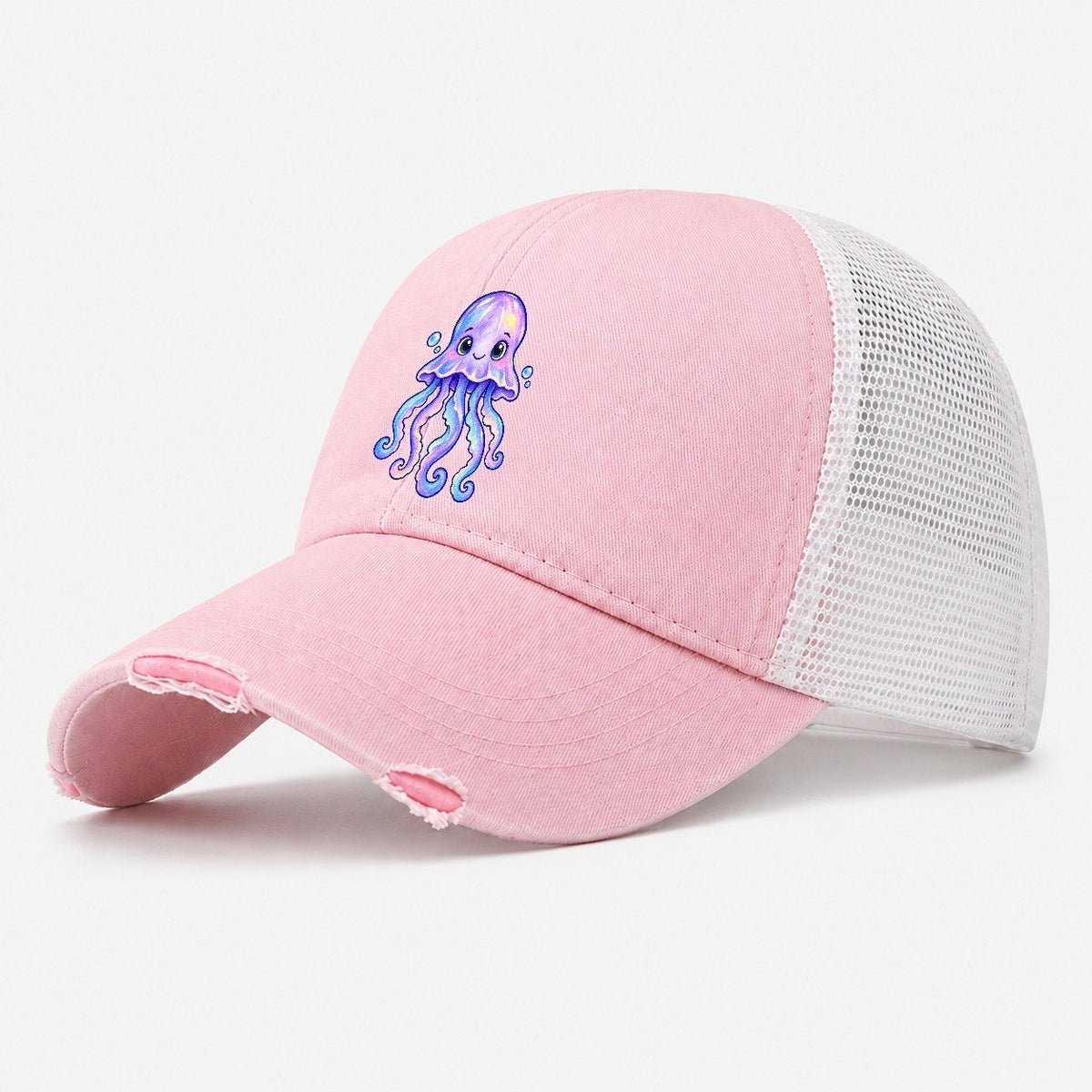 Jellyfish Front Glow Sea Sprite Washed Trucker Hat – Light Pink