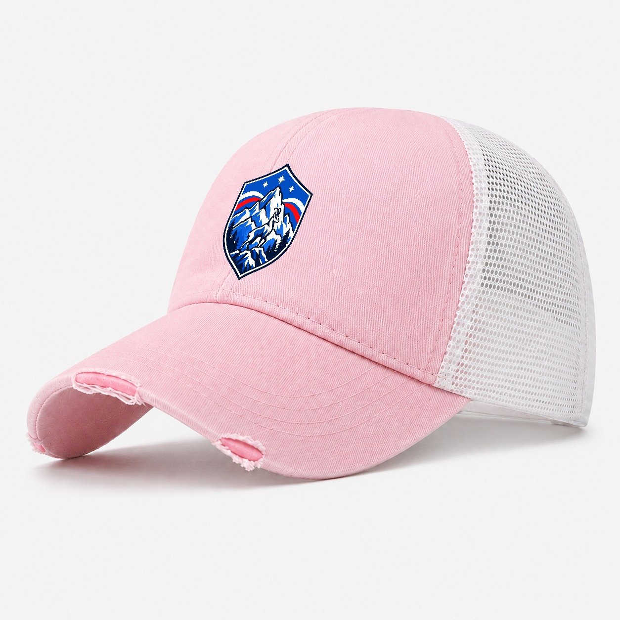 Slovenia Minimal Emblem Country Logos Washed Trucker Hat – Light Pink
