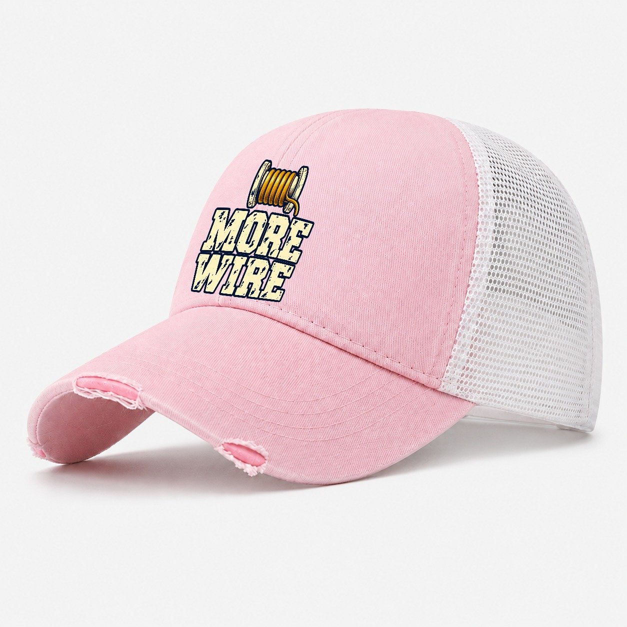 More Wire Amateur Radio Washed Trucker Hat – Light Pink