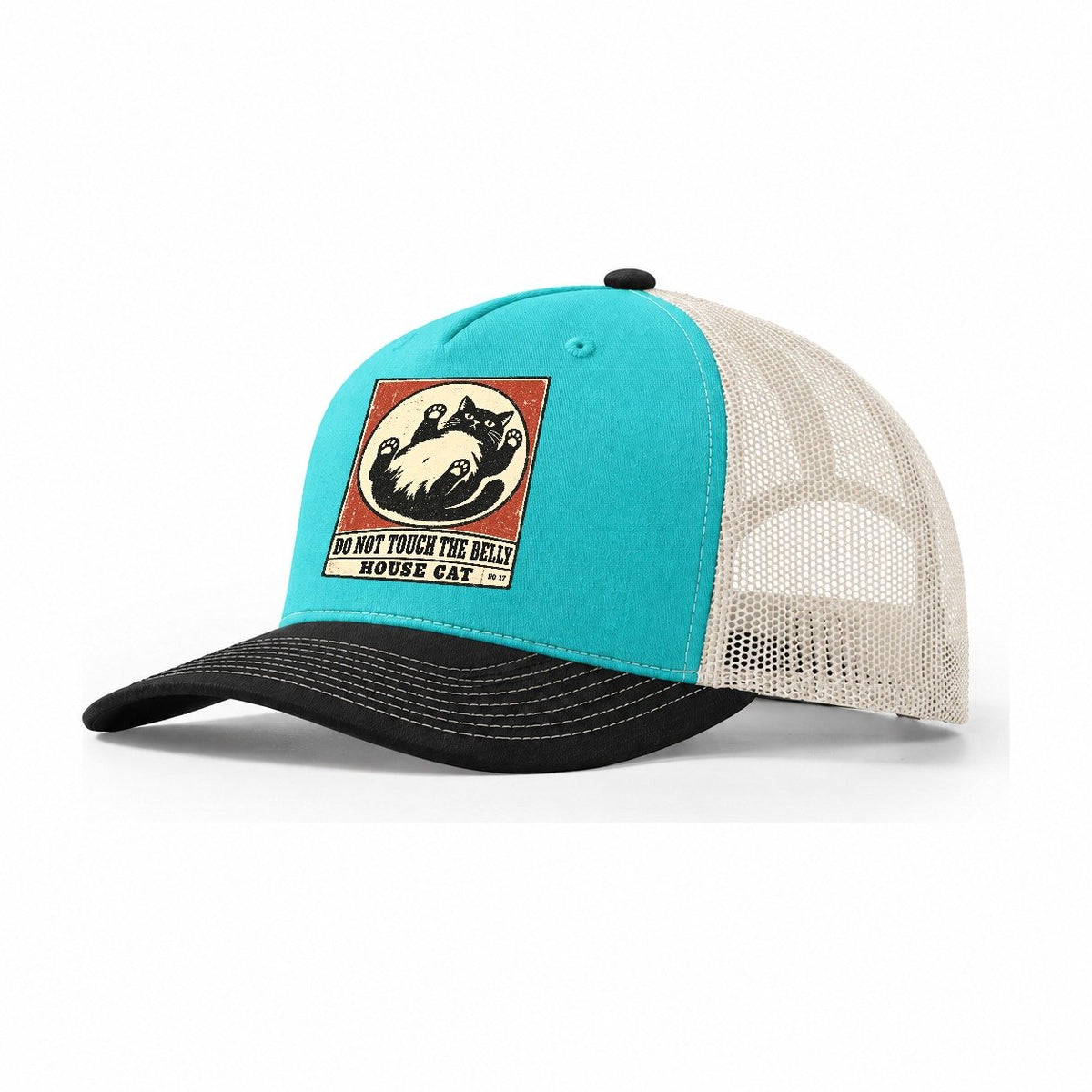 Do Not Touch The Belly Neko Says No Trucker Hat – Aqua Black White