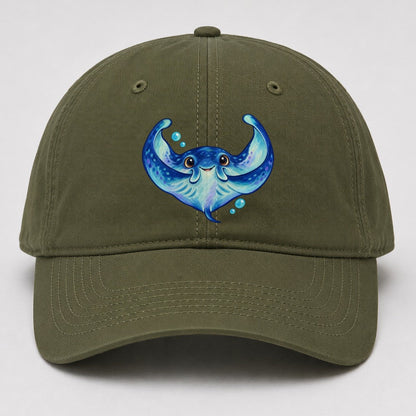 Manta Ray Wing Hug Sea Sprite Baseball Cap – Army Green