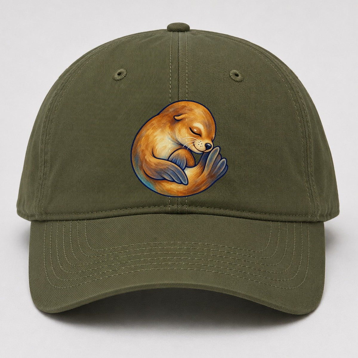 Sea Lion Curled Nap Sea Sprite Baseball Cap – Army Green