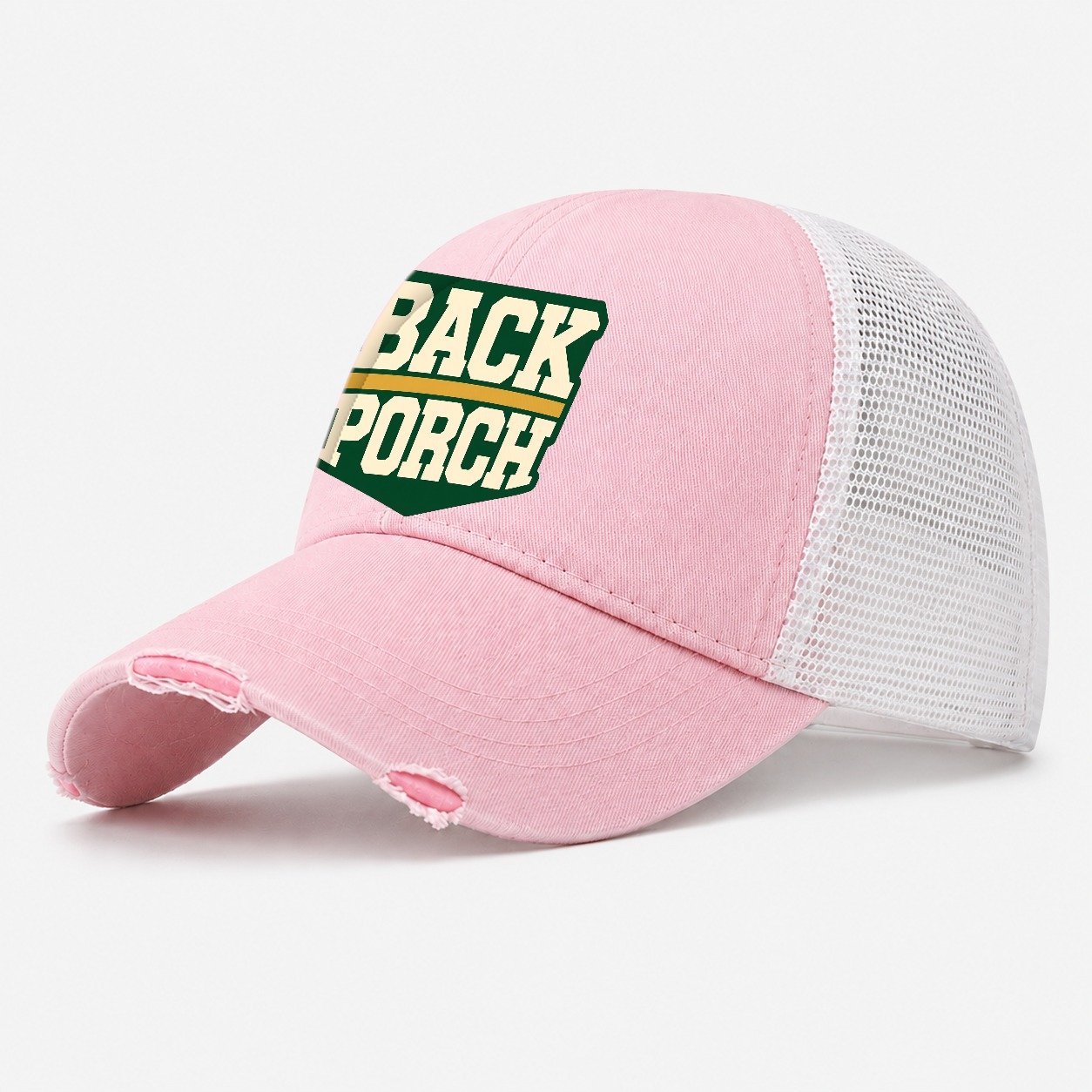 Back Porch Brew House Washed Trucker Hat – Light Pink