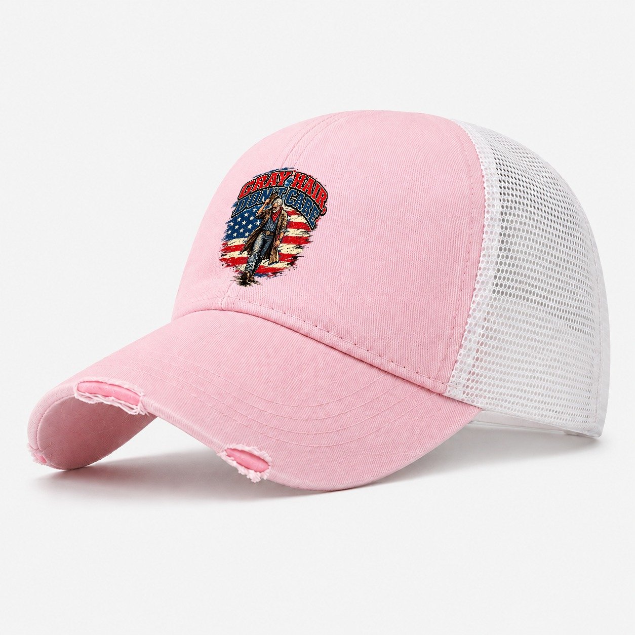 Gray Hair Don T Care Old Man Strong Washed Trucker Hat – Light Pink