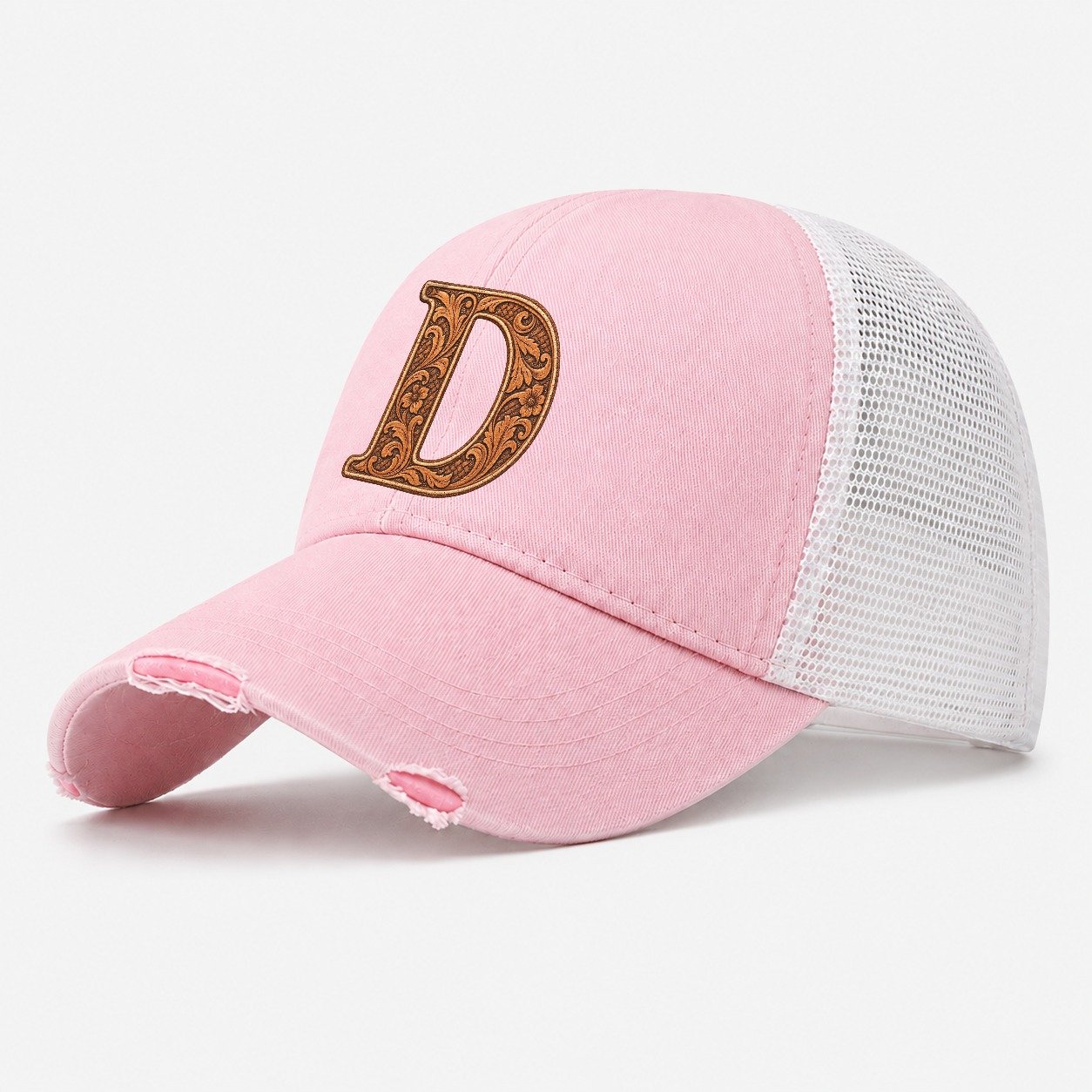 Tooled Leather D Monogram Washed Trucker Hat – Light Pink