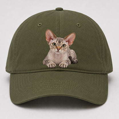 Devon Rex Reclining Paws Forward Realistic Cat Portrait Baseball Cap – Army Green