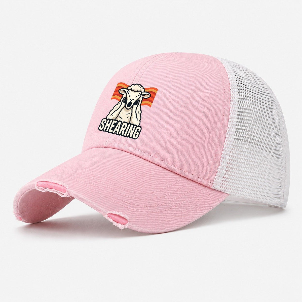 Sheep Scream Shearing Scream Washed Trucker Hat – Light Pink