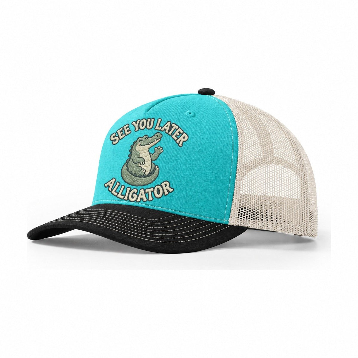 Alligator Animal Puns Trucker Hat – Aqua Black White