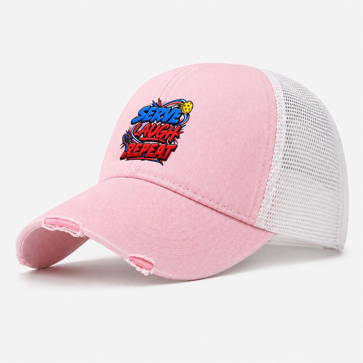 Serve Laugh Repeat Pickleball Life Washed Trucker Hat – Light Pink