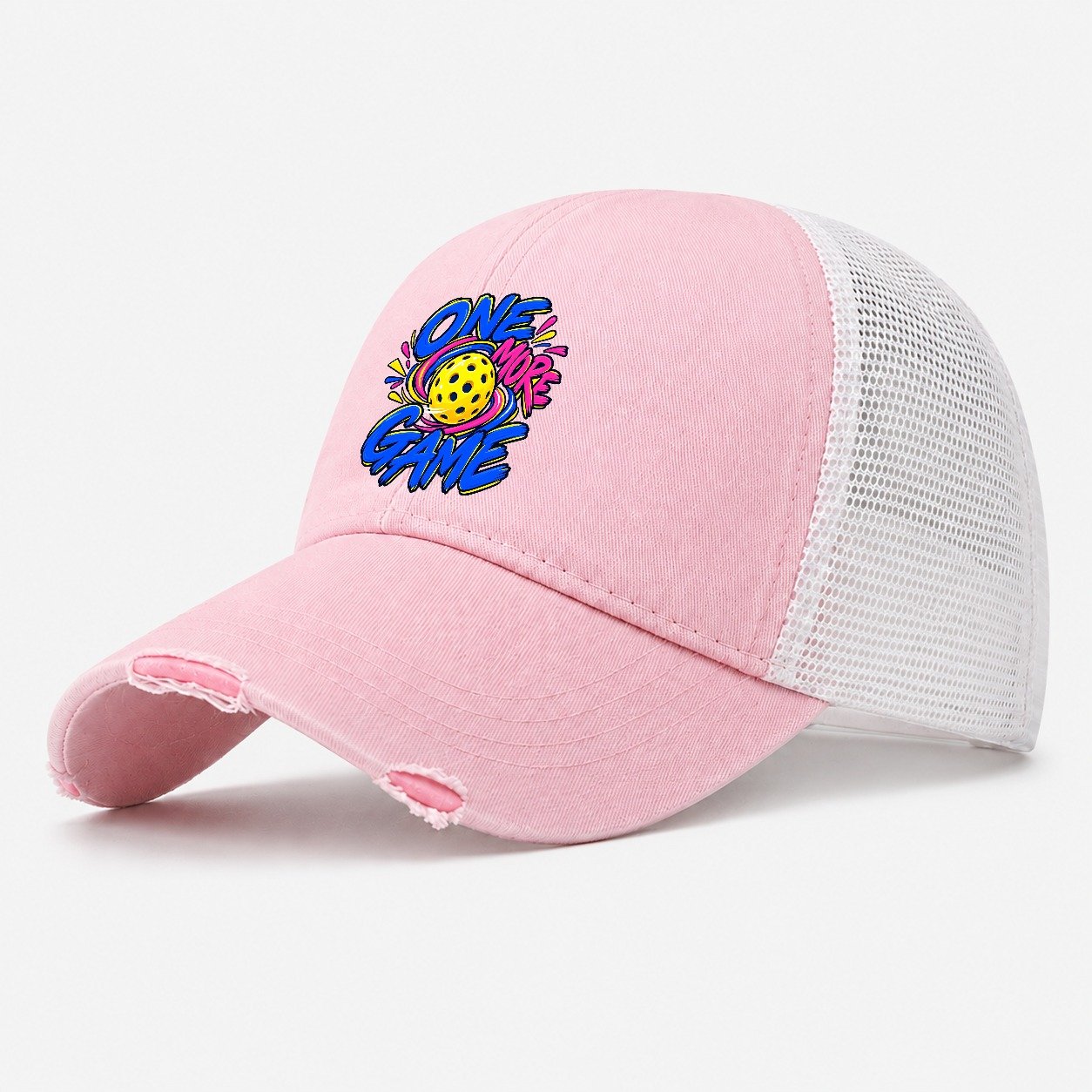 One More Game Pickleball Life Washed Trucker Hat – Light Pink