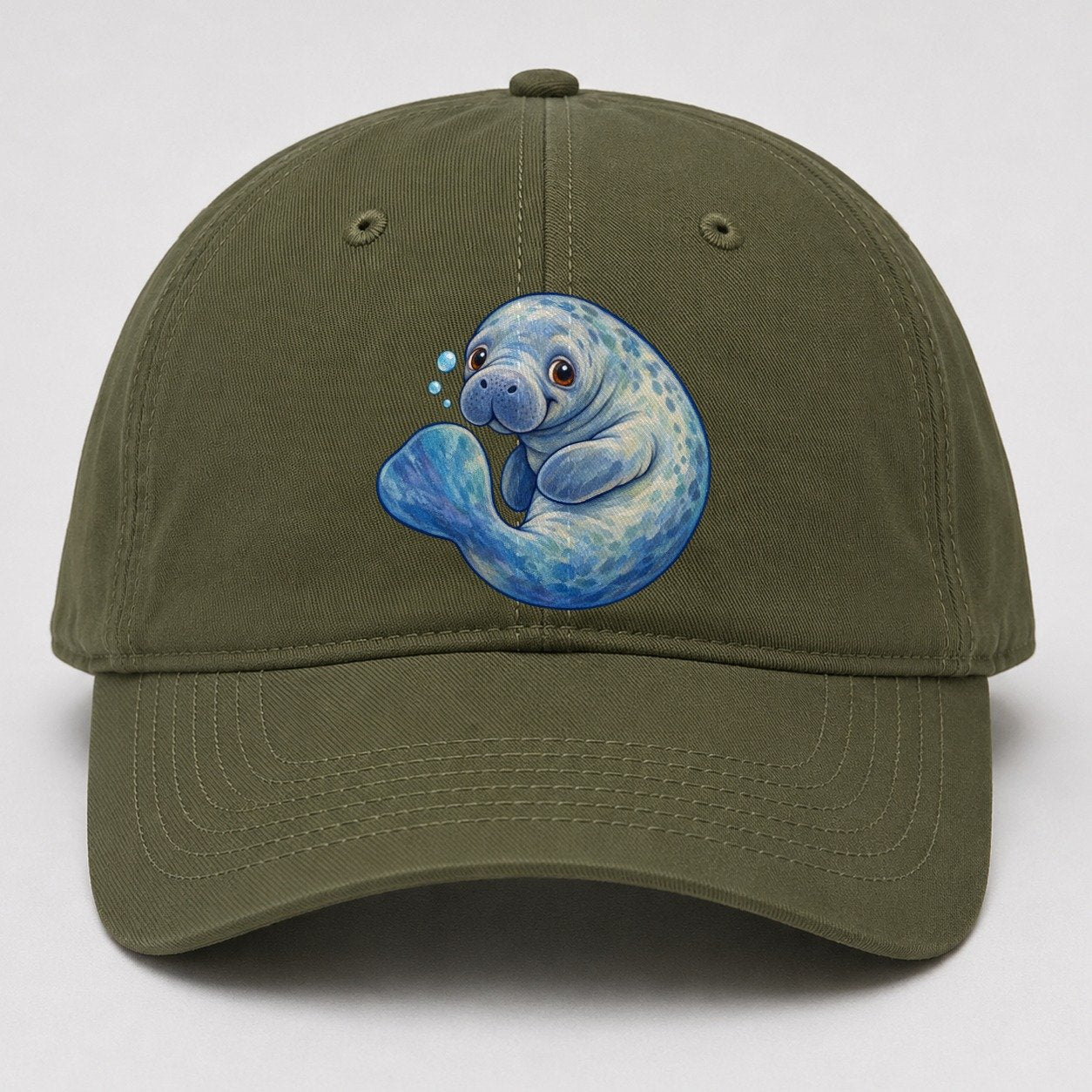 Manatee Curled Drift Sea Sprite Baseball Cap – Army Green