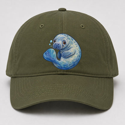 Manatee Curled Drift Sea Sprite Baseball Cap – Army Green