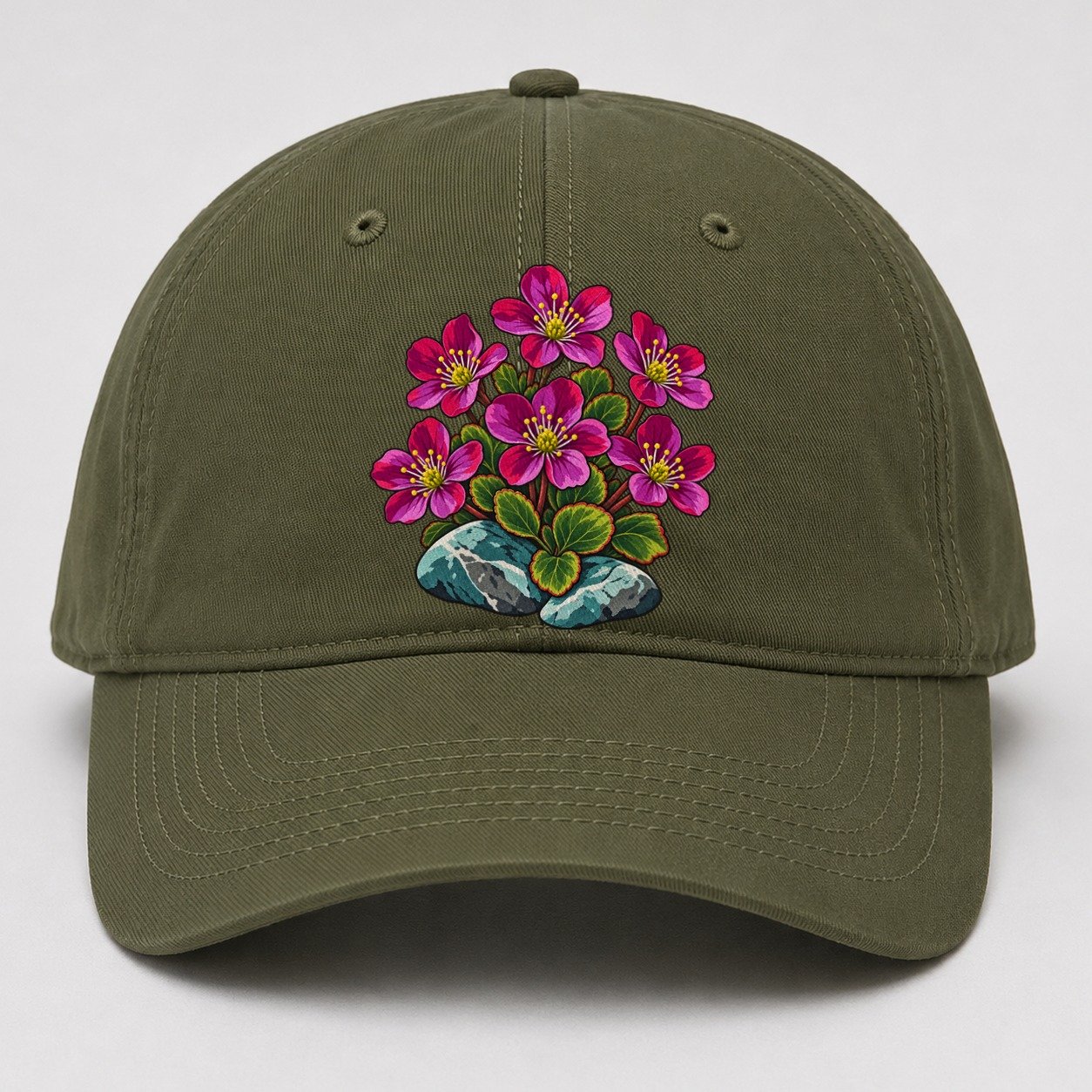 Nunavut Purple Saxifrage Canada Cultural Icons Baseball Cap – Army Green