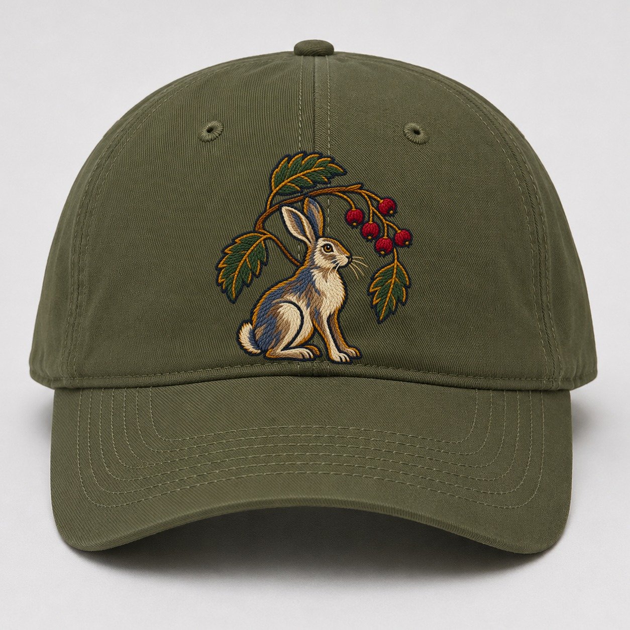 Scottish Rowan And Mountain Hare Uk Culture Heritage Baseball Cap – Army Green