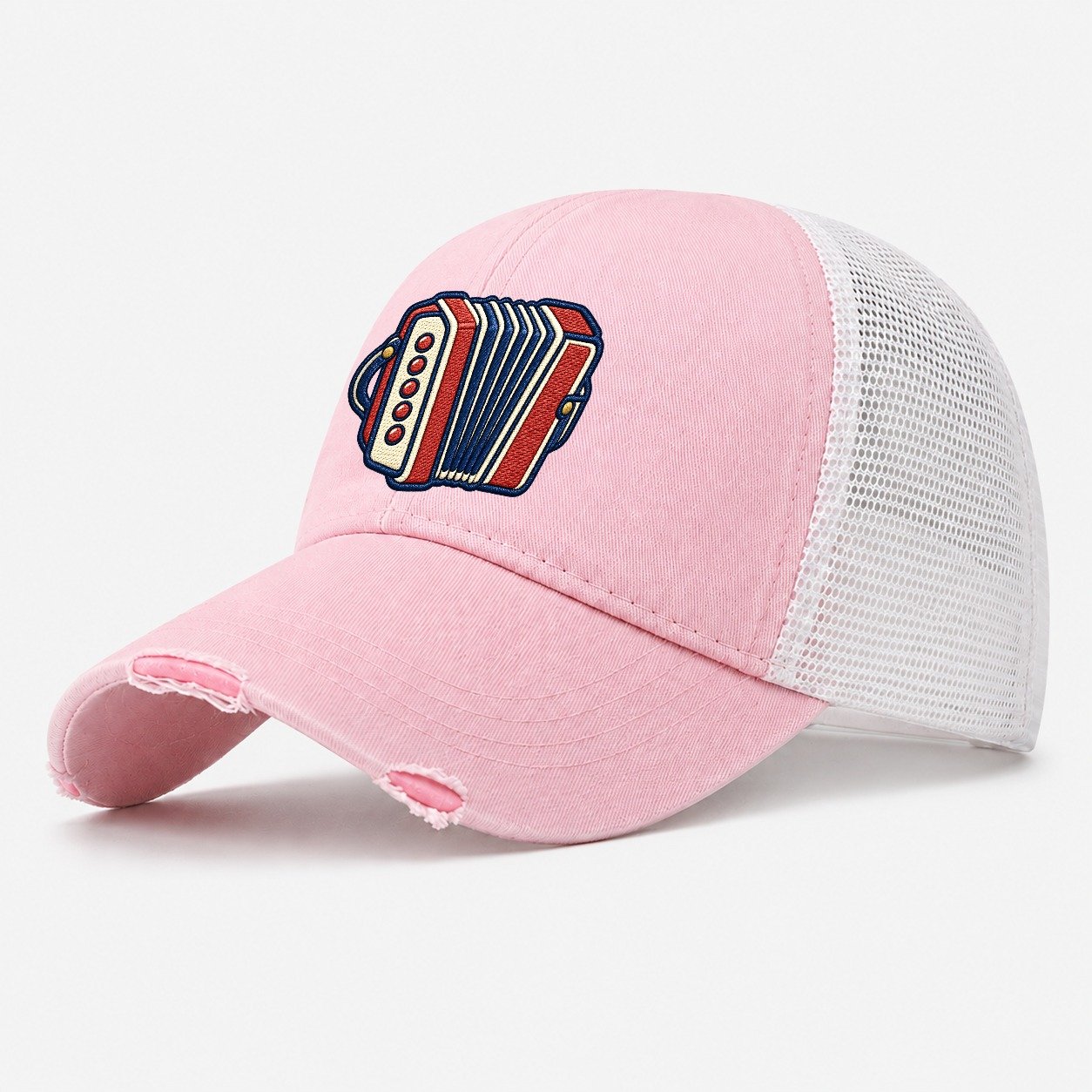 Button Accordion Tiny Solo Marks Washed Trucker Hat – Light Pink